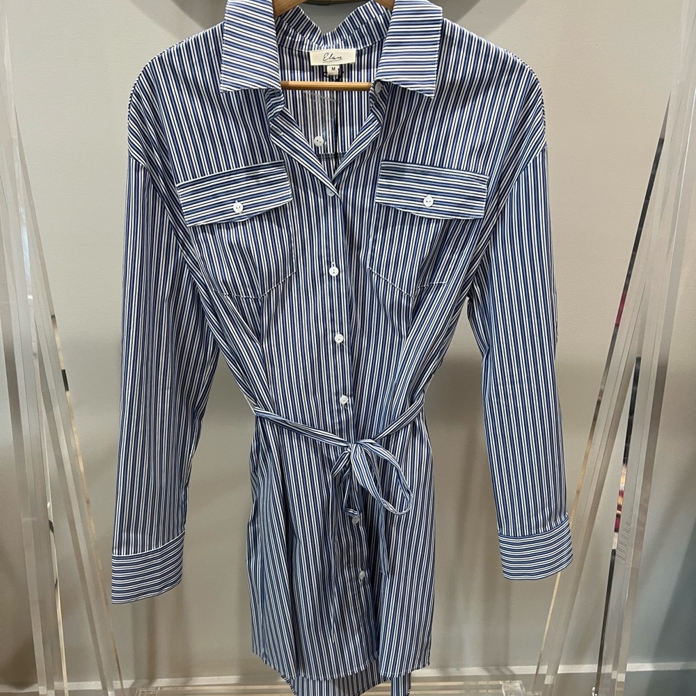 Elan Navy and White Striped Button-Up